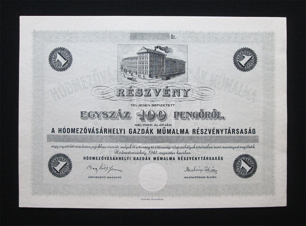 Hdmezvsrhelyi Gazdk Mmalma rszvny 100 peng 1941
